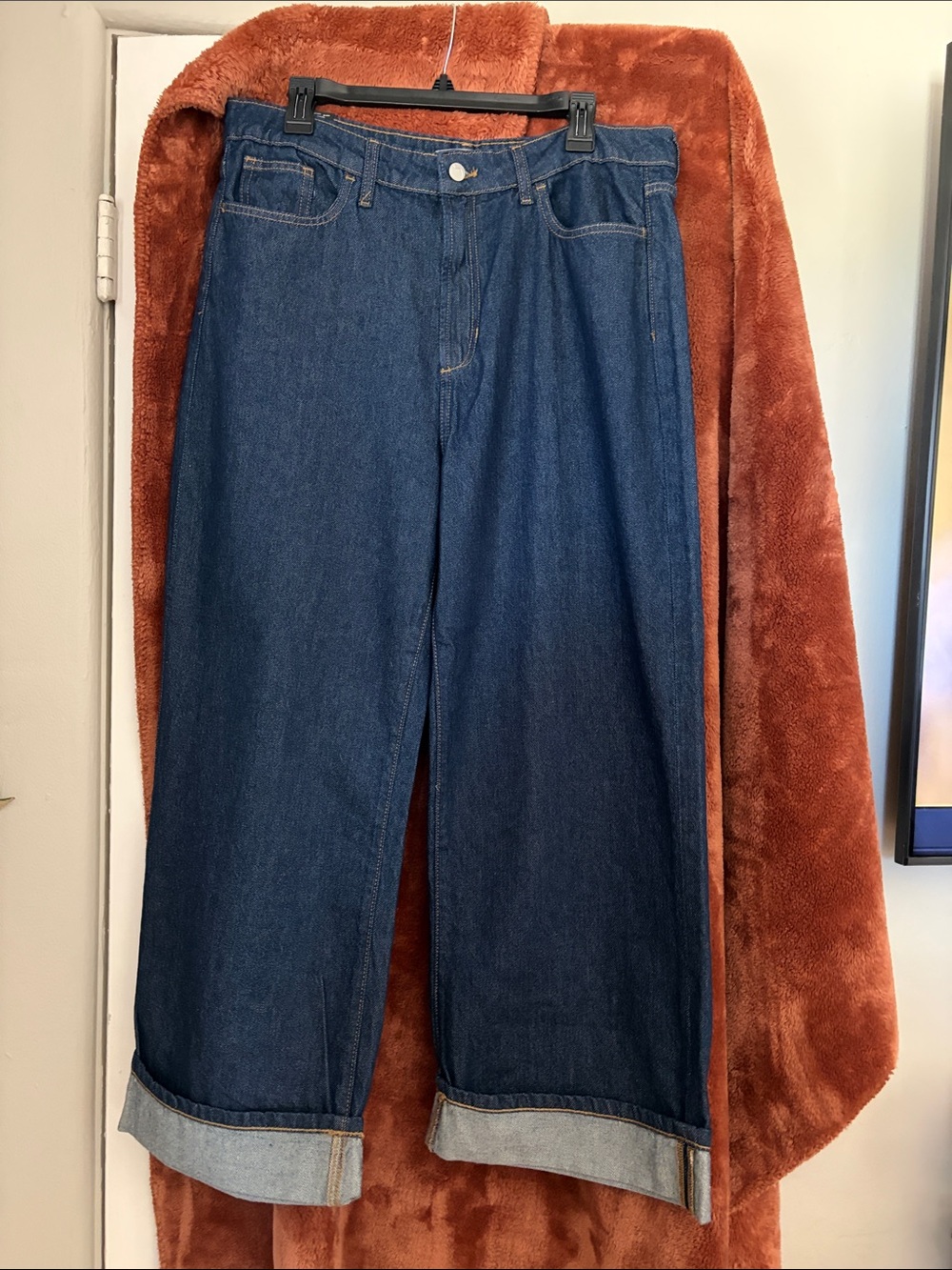 Joe's Jeans Dark Blue Wide-Leg Cuffed Jeans